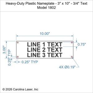Heavy-Duty Plastic Nameplate - 3" x 10" - 3/4" Text