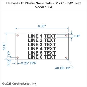 Heavy-Duty Plastic Nameplate - 3" x 6" - 3/8" Text