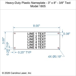 Heavy-Duty Plastic Nameplate - 3" x 8" - 3/8" Text