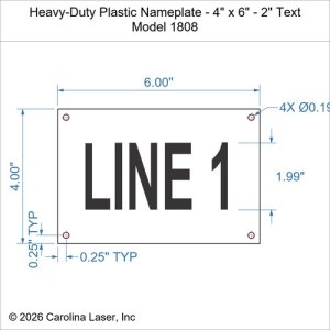 Heavy-Duty Plastic Nameplate - 4" x 6" - 2" Text