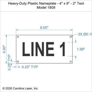 Heavy-Duty Plastic Nameplate - 4" x 8" - 2" Text
