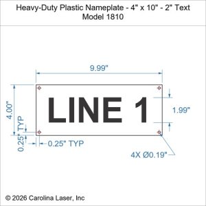 Heavy-Duty Plastic Nameplate - 4" x 10" - 2" Text