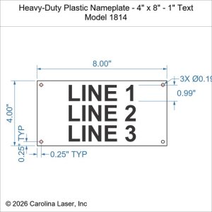 Heavy-Duty Plastic Nameplate - 4" x 8" - 1" Text