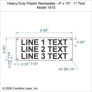 Heavy-Duty Plastic Nameplate - 4" x 10" - 1" Text