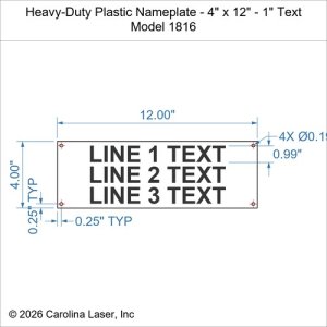 Heavy-Duty Plastic Nameplate - 4" x 12" - 1" Text