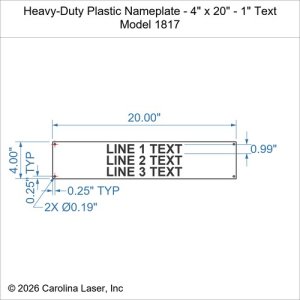 Heavy-Duty Plastic Nameplate - 4" x 20" - 1" Text