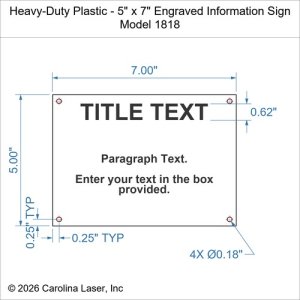 Heavy-Duty Plastic - 5" x 7" Engraved Information Sign