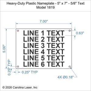 Heavy-Duty Plastic Nameplate - 5" x 7" - 5/8" Text