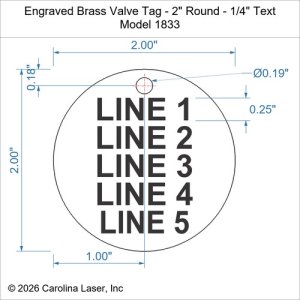 Engraved Brass Valve Tag - 2" Round - 1/4" Text