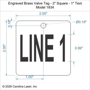 Engraved Brass Valve Tag - 2" Square - 1" Text