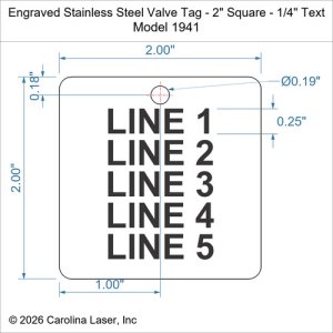 Engraved Stainless Steel Valve Tag - 2" Square - 1/4" Text
