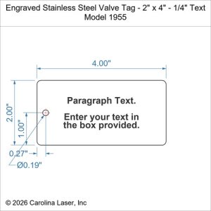 Engraved Stainless Steel Valve Tag - 2" x 4" - 1/4" Text