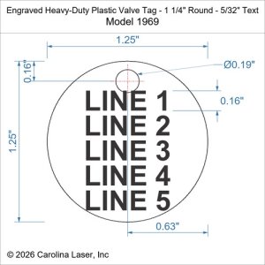Engraved Heavy-Duty Plastic Valve Tag - 1 1/4" Round - 5/32" Text
