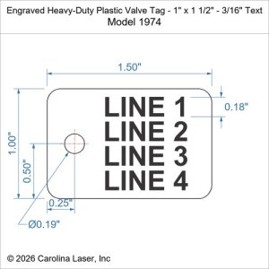 Engraved Heavy-Duty Plastic Valve Tag - 1" x 1 1/2" - 3/16" Text