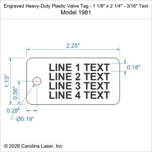 Engraved Heavy-Duty Plastic Valve Tag - 1 1/8" x 2 1/4" - 3/16" Text