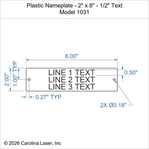 Modal Additional Images for Plastic Nameplate - 2" x 8" - 1/2" Text