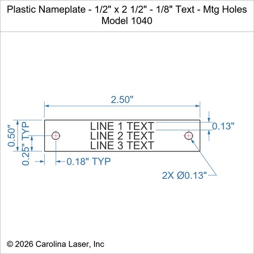 Modal Additional Images for Plastic Nameplate - 1/2" x 2 1/2" - 1/8" Text - Mtg Holes