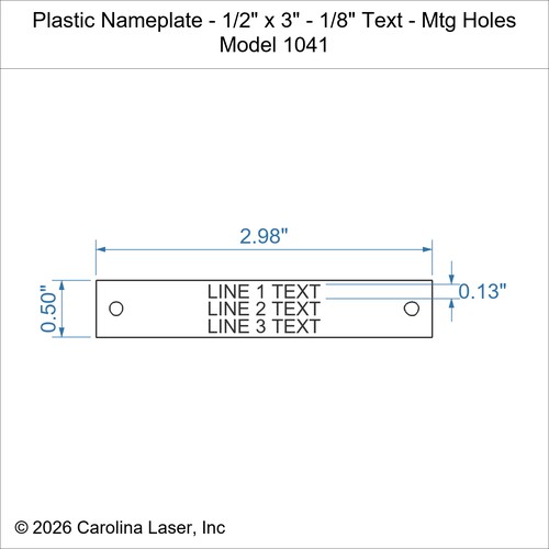 Modal Additional Images for Plastic Nameplate - 1/2" x 3" - 1/8" Text - Mtg Holes
