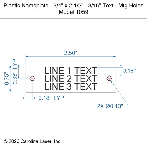 Modal Additional Images for Plastic Nameplate - 3/4" x 2 1/2" - 3/16" Text - Mtg Holes
