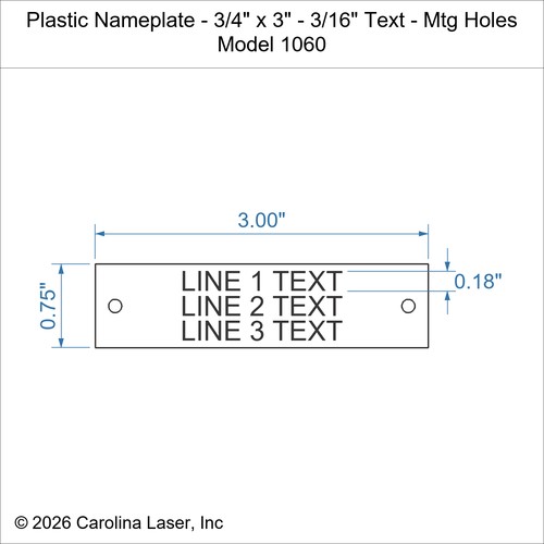 Modal Additional Images for Plastic Nameplate - 3/4" x 3" - 3/16" Text - Mtg Holes