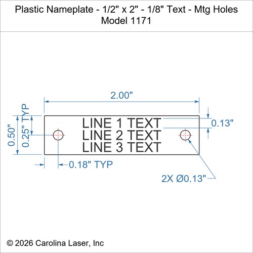 Modal Additional Images for Plastic Nameplate - 1/2" x 2" - 1/8" Text - Mtg Holes