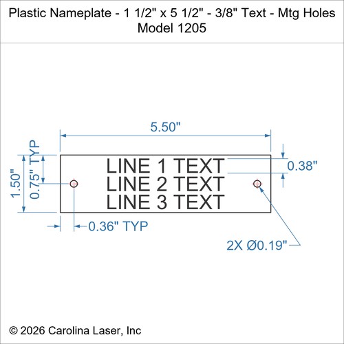 Modal Additional Images for Plastic Nameplate - 1 1/2" x 5 1/2" - 3/8" Text - Mtg Holes