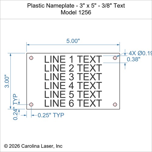 Modal Additional Images for Plastic Nameplate - 3" x 5" - 3/8" Text
