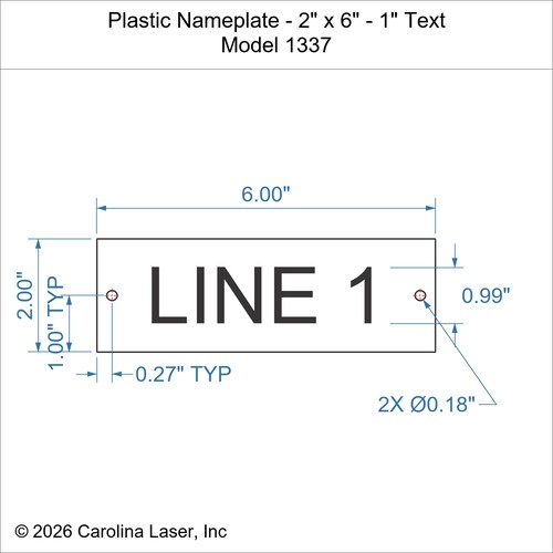 Modal Additional Images for Plastic Nameplate - 2" x 6" - 1" Text