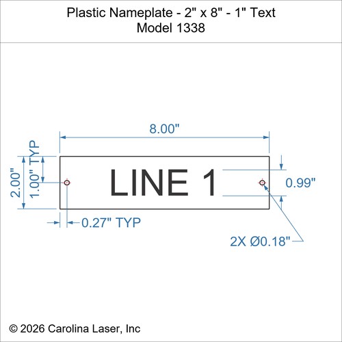 Modal Additional Images for Plastic Nameplate - 2" x 8" - 1" Text