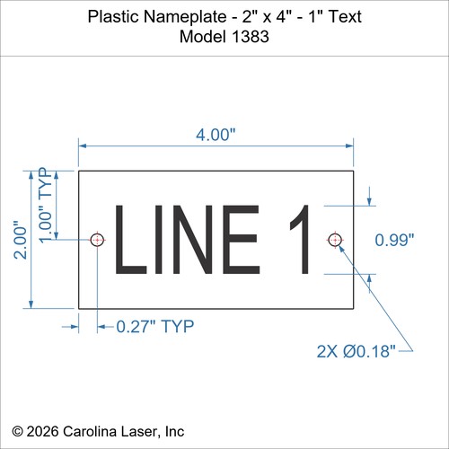 Modal Additional Images for Plastic Nameplate - 2" x 4" - 1" Text