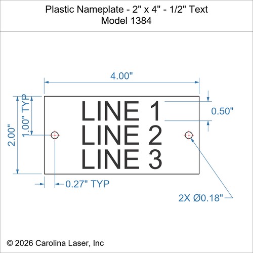 Modal Additional Images for Plastic Nameplate - 2" x 4" - 1/2" Text