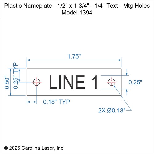 Modal Additional Images for Plastic Nameplate - 1/2" x 1 3/4" - 1/4" Text - Mtg Holes