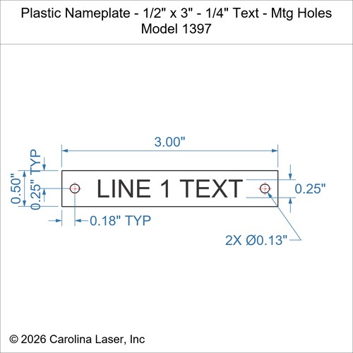 Modal Additional Images for Plastic Nameplate - 1/2" x 3" - 1/4" Text - Mtg Holes