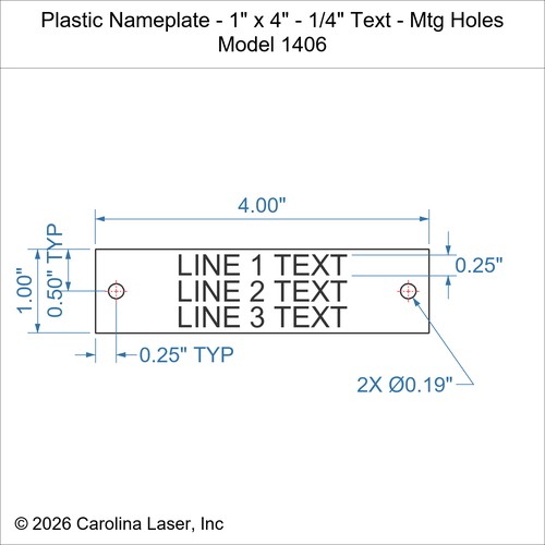 Modal Additional Images for Plastic Nameplate - 1" x 4" - 1/4" Text - Mtg Holes