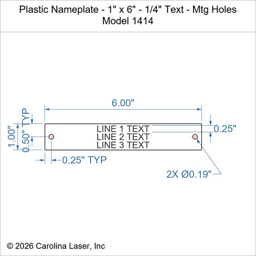 Modal Additional Images for Plastic Nameplate - 1" x 6" - 1/4" Text - Mtg Holes