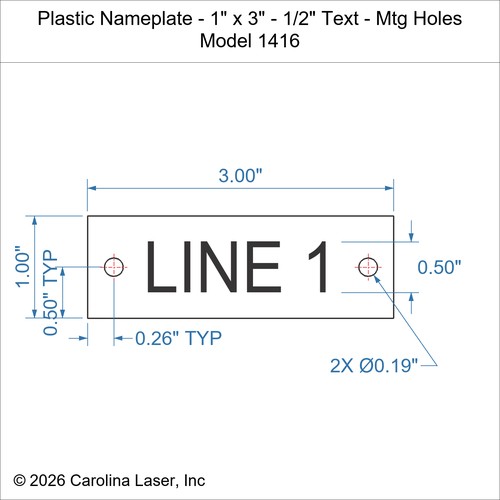 Modal Additional Images for Plastic Nameplate - 1" x 3" - 1/2" Text - Mtg Holes