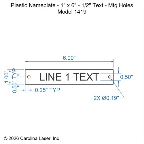 Modal Additional Images for Plastic Nameplate - 1" x 6" - 1/2" Text - Mtg Holes