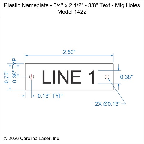 Modal Additional Images for Plastic Nameplate - 3/4" x 2 1/2" - 3/8" Text - Mtg Holes