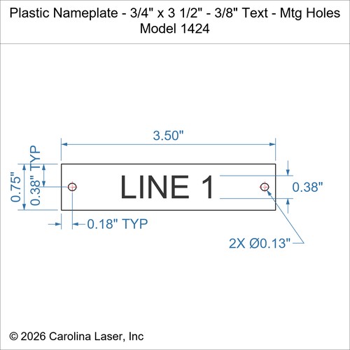 Modal Additional Images for Plastic Nameplate - 3/4" x 3 1/2" - 3/8" Text - Mtg Holes
