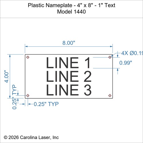 Modal Additional Images for Plastic Nameplate - 4" x 8" - 1" Text