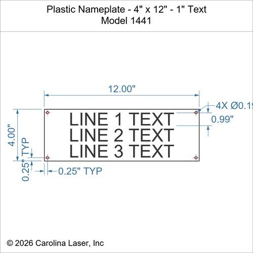 Modal Additional Images for Plastic Nameplate - 4" x 12" - 1" Text