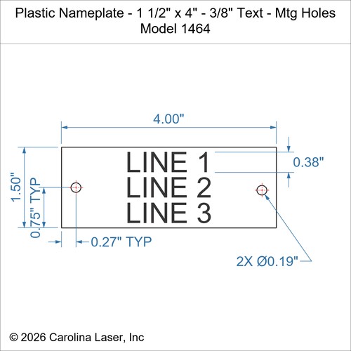 Modal Additional Images for Plastic Nameplate - 1 1/2" x 4" - 3/8" Text - Mtg Holes