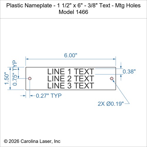 Modal Additional Images for Plastic Nameplate - 1 1/2" x 6" - 3/8" Text - Mtg Holes