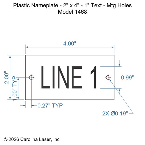 Modal Additional Images for Plastic Nameplate - 2" x 4" - 1" Text - Mtg Holes