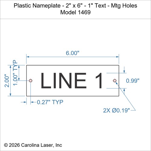 Modal Additional Images for Plastic Nameplate - 2" x 6" - 1" Text - Mtg Holes