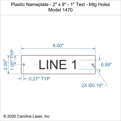 Modal Additional Images for Plastic Nameplate - 2" x 8" - 1" Text - Mtg Holes