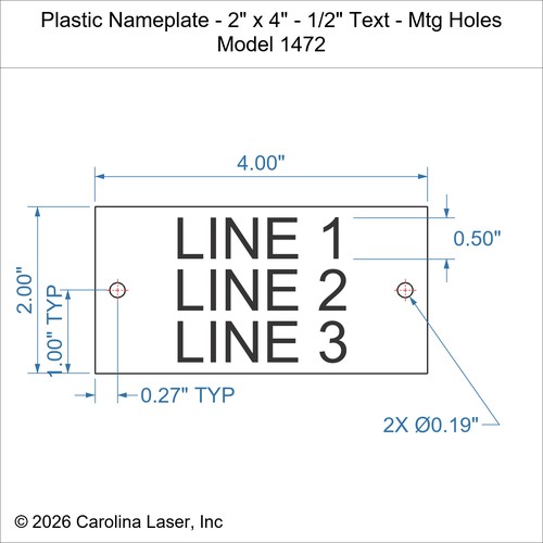 Modal Additional Images for Plastic Nameplate - 2" x 4" - 1/2" Text - Mtg Holes
