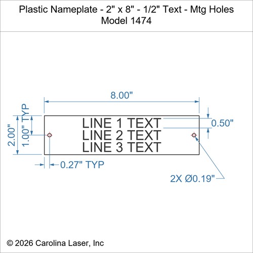 Modal Additional Images for Plastic Nameplate - 2" x 8" - 1/2" Text - Mtg Holes