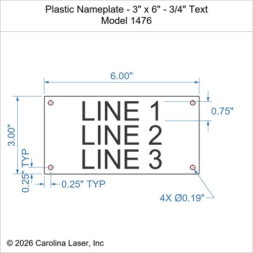 Modal Additional Images for Plastic Nameplate - 3" x 6" - 3/4" Text
