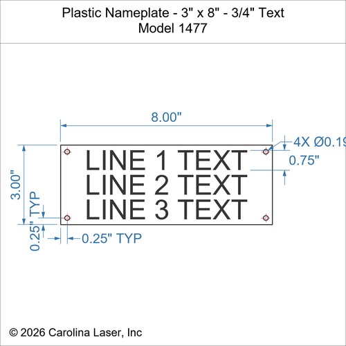 Modal Additional Images for Plastic Nameplate - 3" x 8" - 3/4" Text